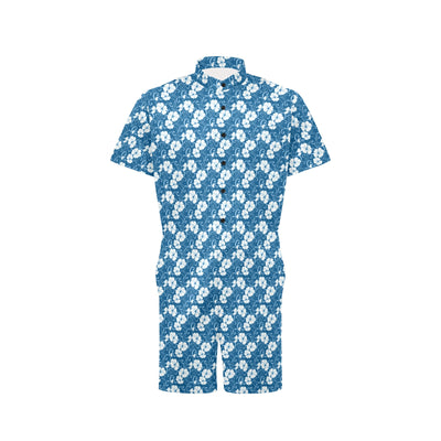 Hibiscus Blue Flower Hawaiian Print Men's Romper