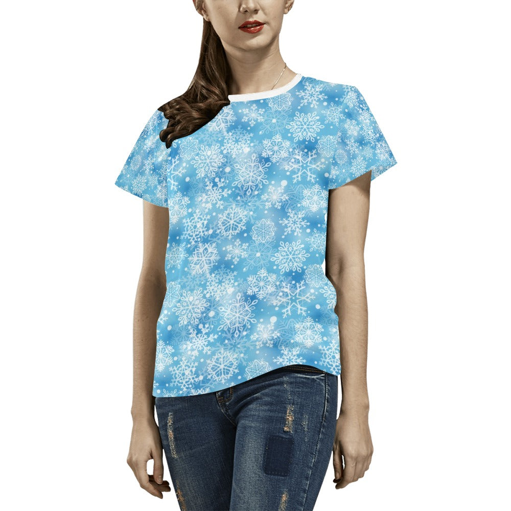 Snowflake Blue Print Design LKS301 Women's  T-shirt