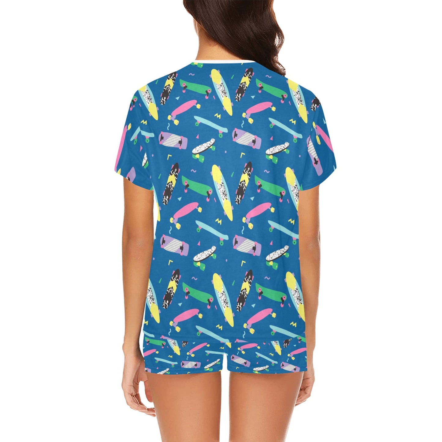 Skateboard Print Design LKS302 Women's Short Pajama Set