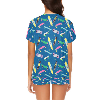 Skateboard Print Design LKS302 Women's Short Pajama Set