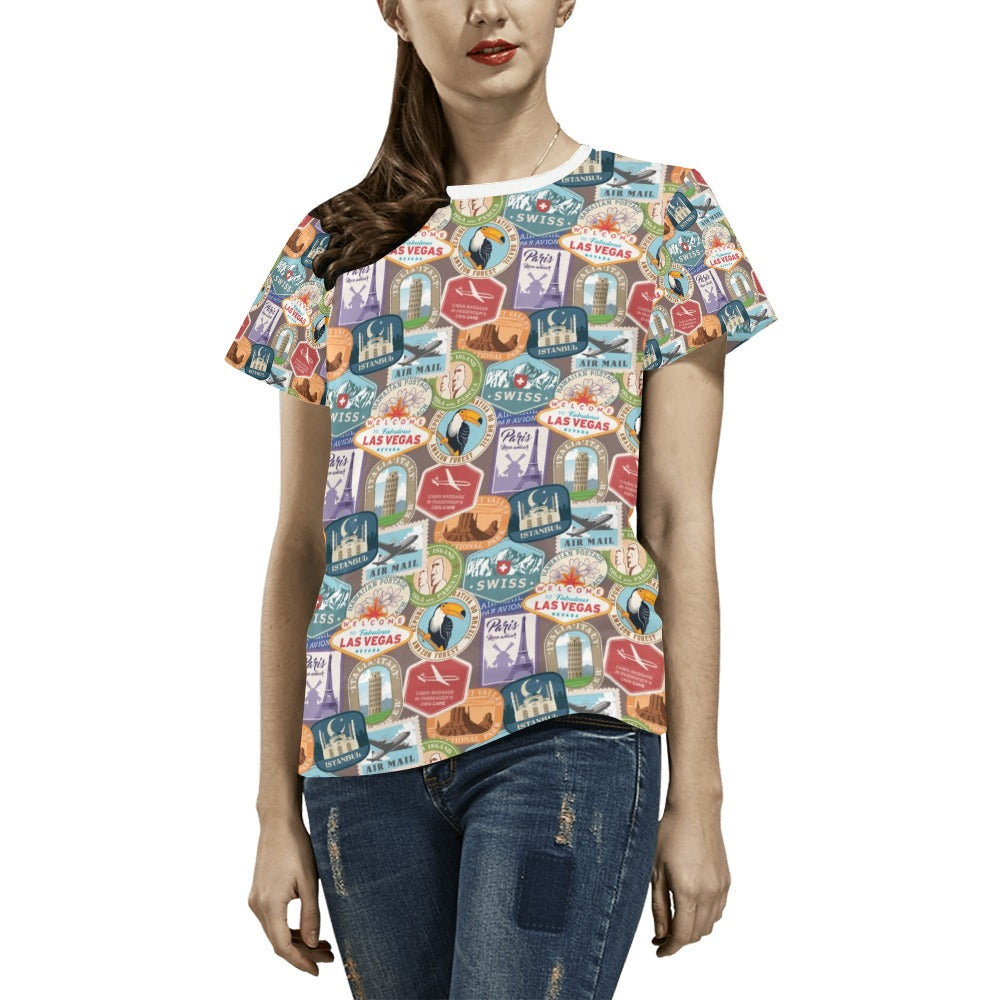 Travel Stamp Print Design LKS301 Women's  T-shirt