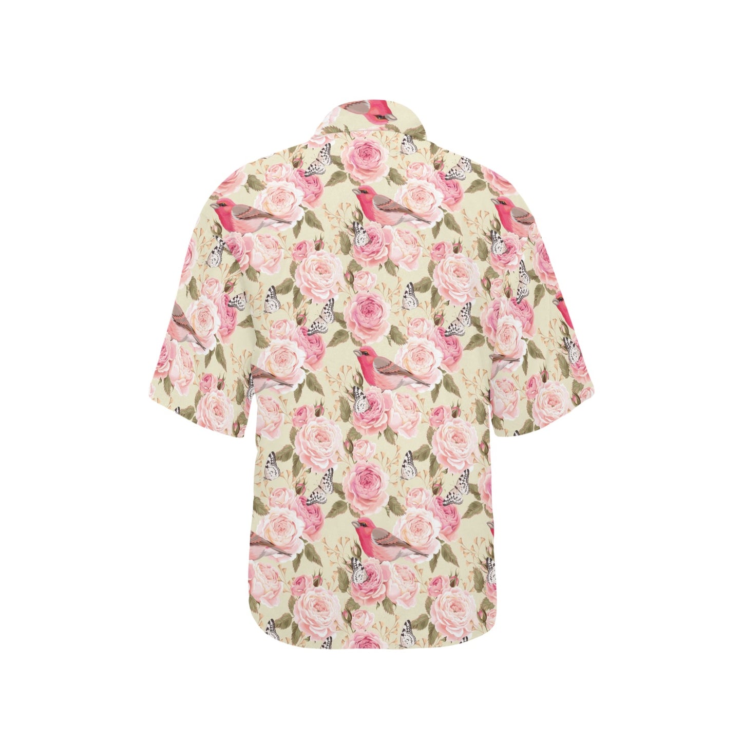 Bird Butterfly Pink Flower Print Pattern Women's Hawaiian Shirt