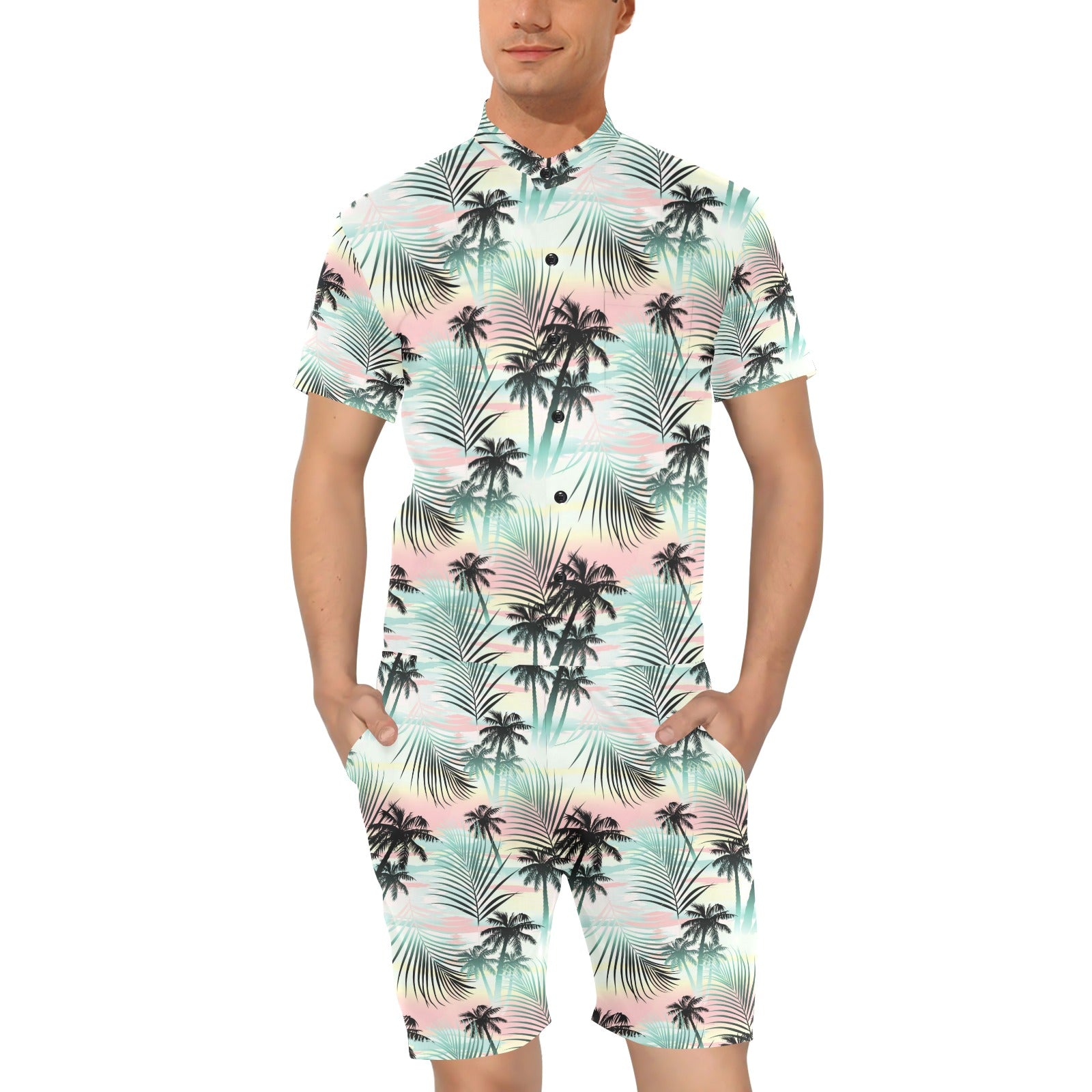 Palm Tree Pattern Print Design A03 Men's Romper