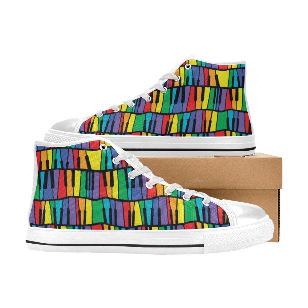 Piano Print Design LKS402 High Top Women's White Shoes