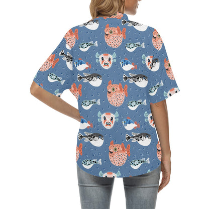 Fugu Pattern Print Design 02 Women's Hawaiian Shirt