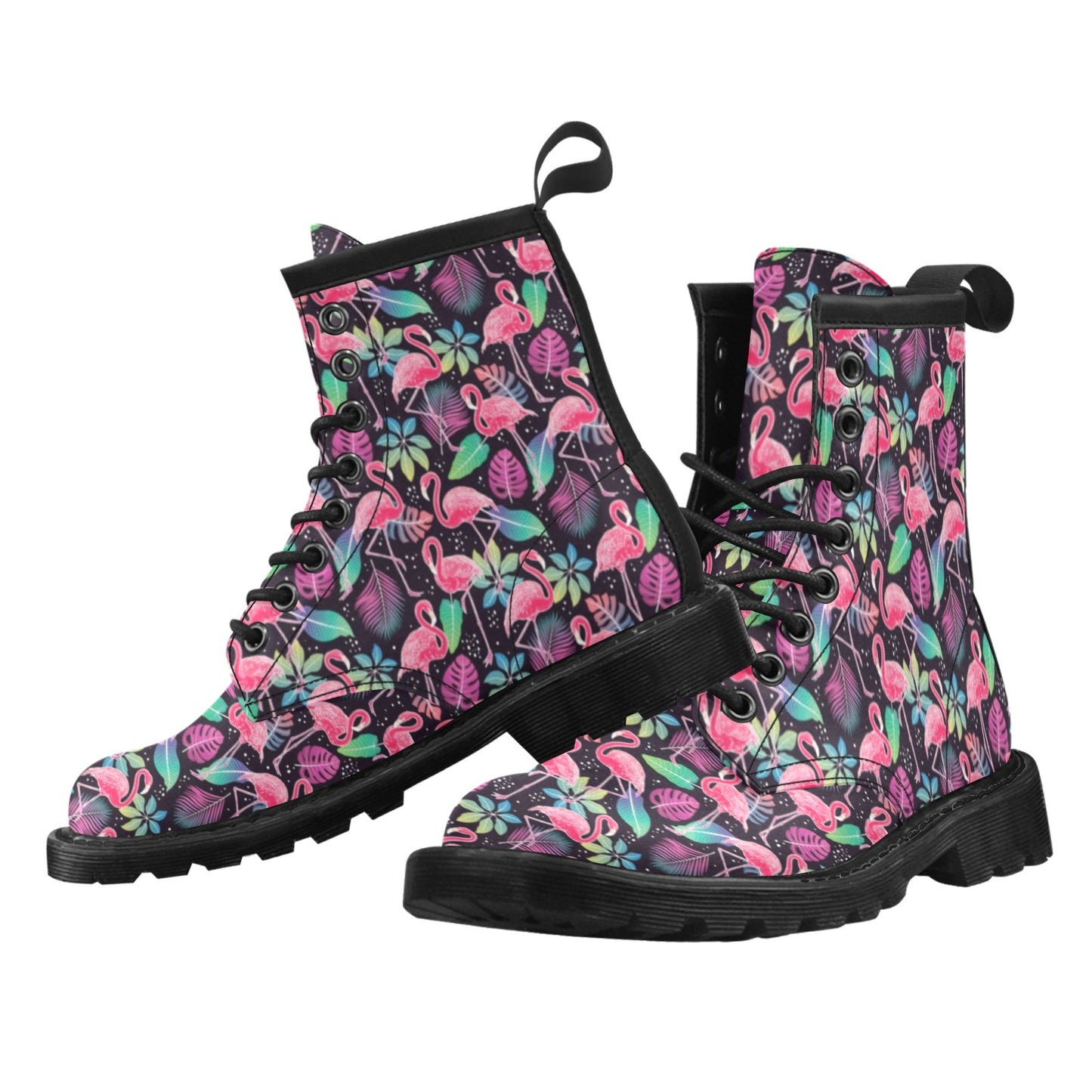 Flamingo Tropical leaves Neon Print Women's Boots