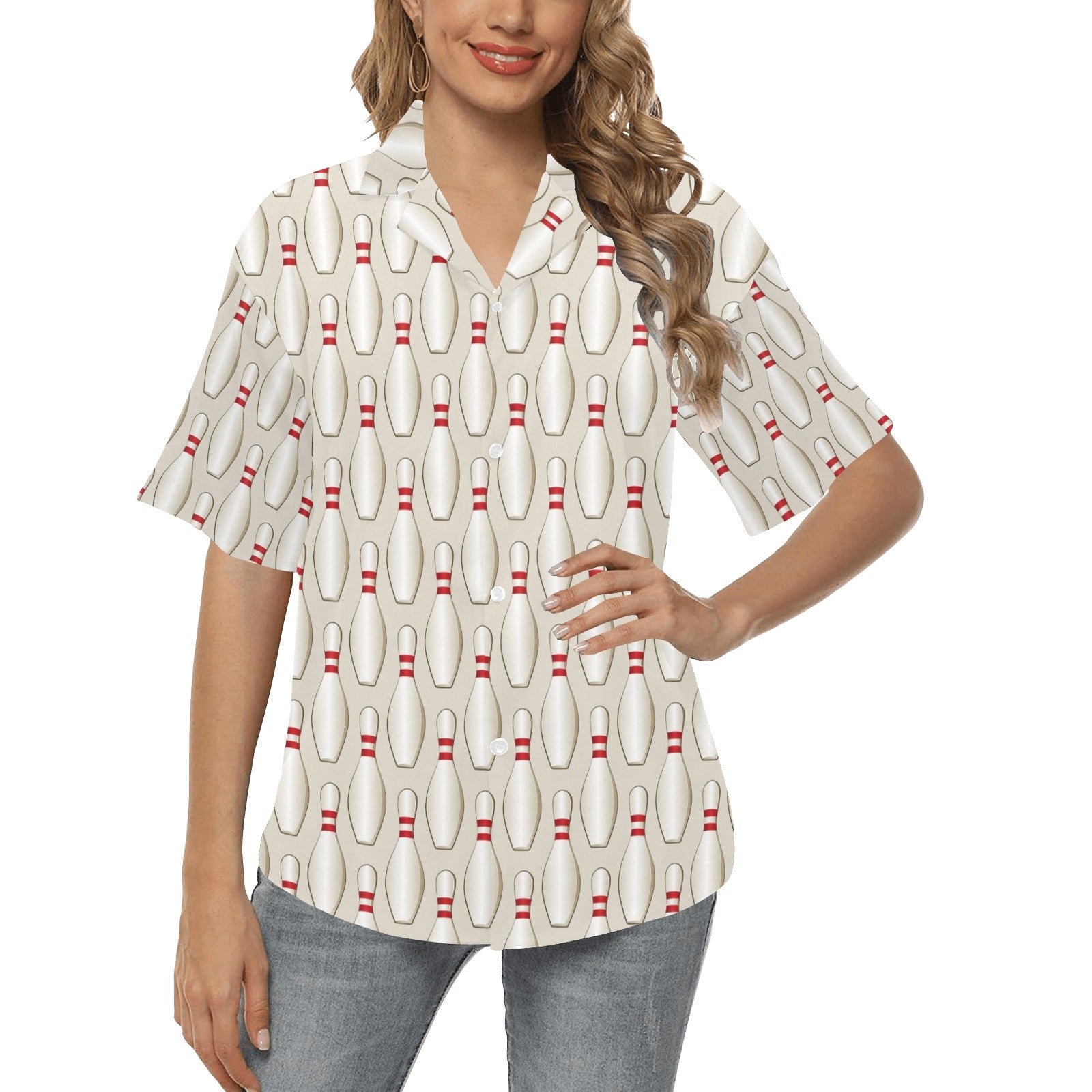Bowling Pin Pattern Print Design 01 Women's Hawaiian Shirt