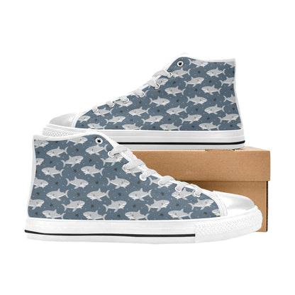 Shark Print Design LKS305 High Top Women's White Shoes