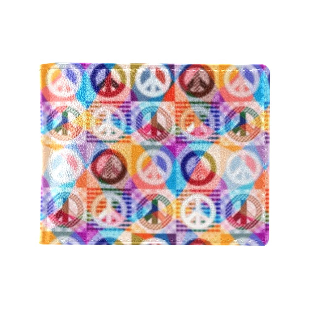 Peace Sign Patchwork Design Print Men's ID Card Wallet