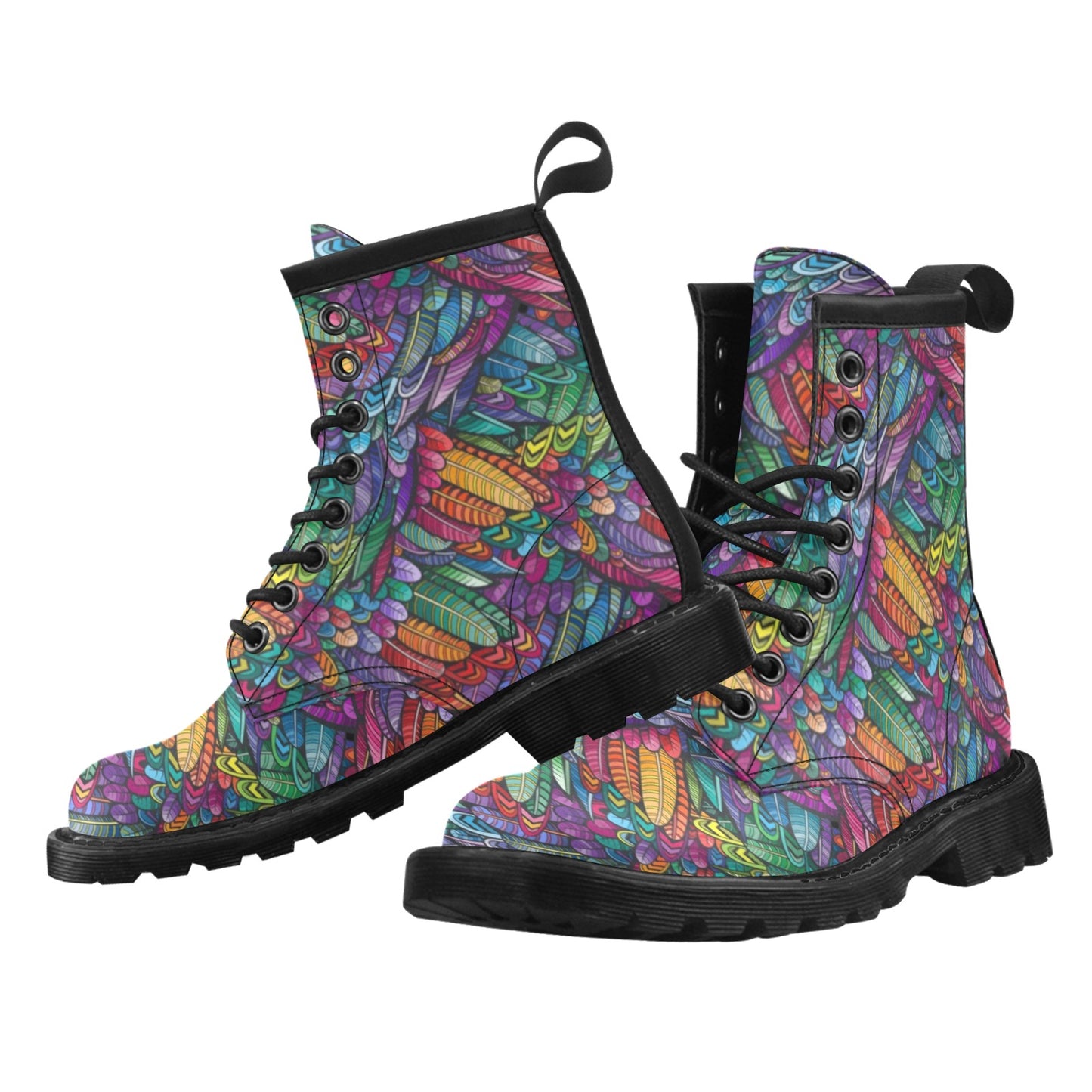 Feather Multicolor Design Print Women's Boots