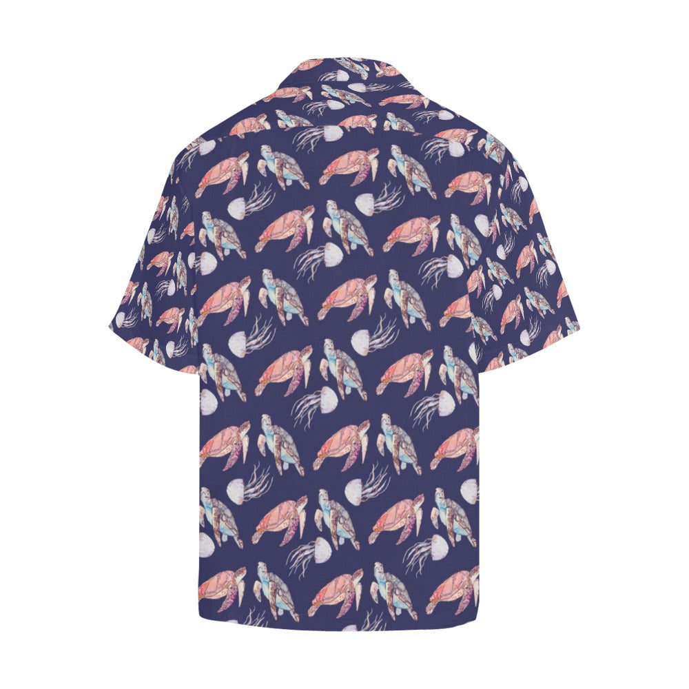 Sea Turtle With Jelly Fish Print Design LKS301 Men's Hawaiian Shirt