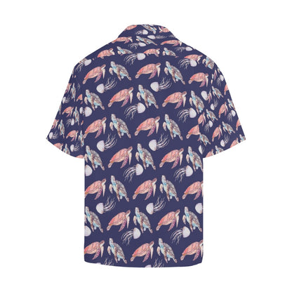 Sea Turtle With Jelly Fish Print Design LKS301 Men's Hawaiian Shirt