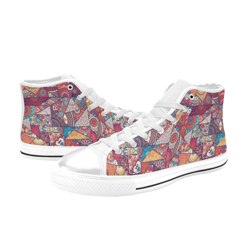 Patchwork Print Design LKS401 High Top Women's White Shoes
