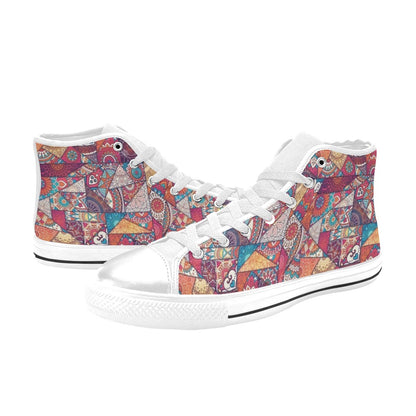Patchwork Print Design LKS401 High Top Women's White Shoes