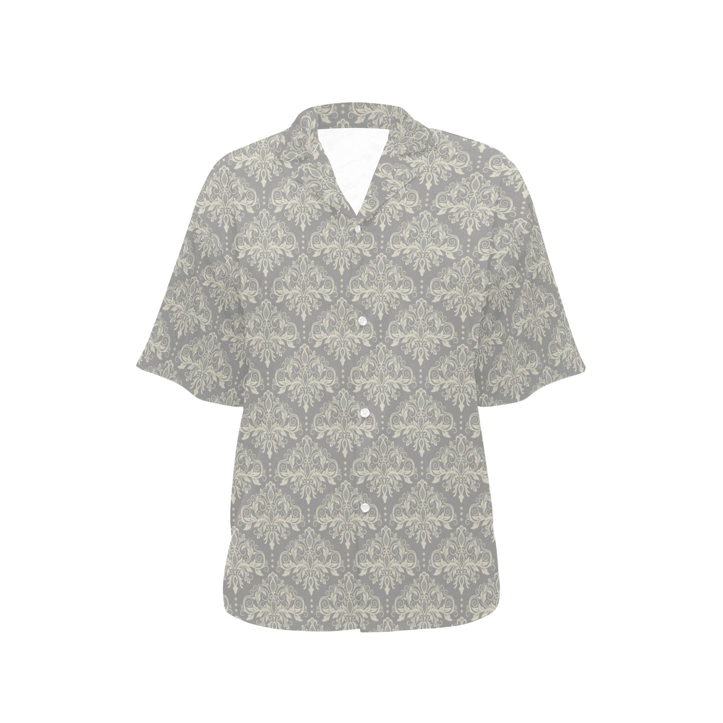 Damask Grey Elegant Print Pattern Women's Hawaiian Shirt