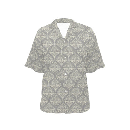 Damask Grey Elegant Print Pattern Women's Hawaiian Shirt