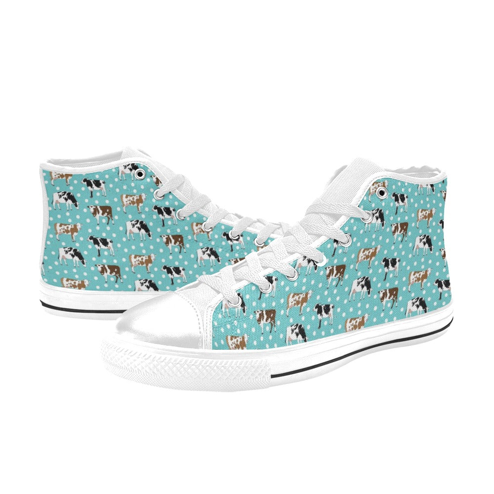 Cattle Print Design LKS405 High Top Women's White Shoes