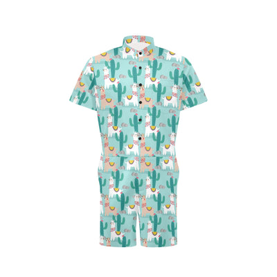 Llama Cactus Pattern Print Design 08 Men's Romper