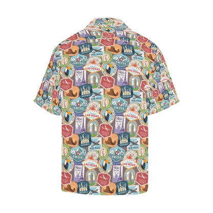 Travel Stamp Print Design LKS301 Men's Hawaiian Shirt