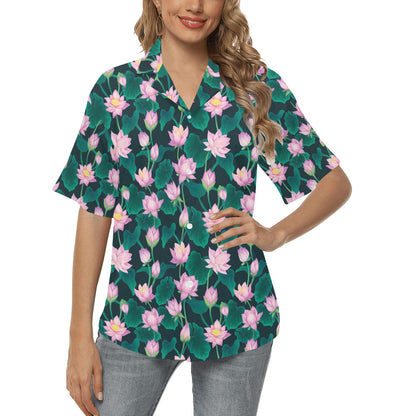 Water Lily Print Design LKS302 Women's Hawaiian Shirt