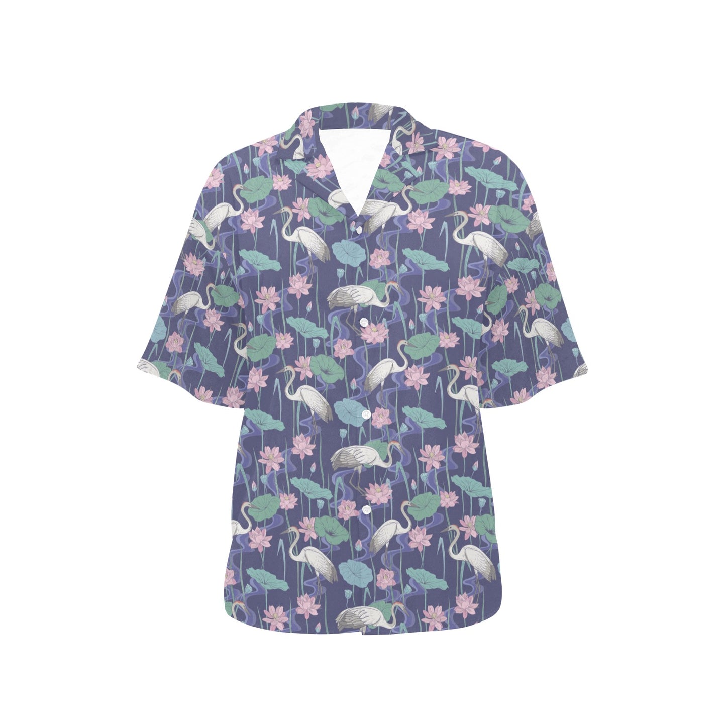 Water Lily Print Design LKS306 Women's Hawaiian Shirt