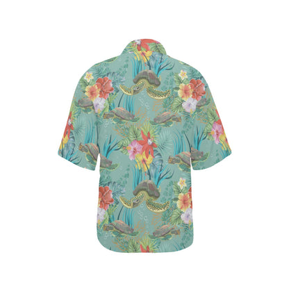 Sea Turtle Pattern Print Design T012 Women's Hawaiian Shirt