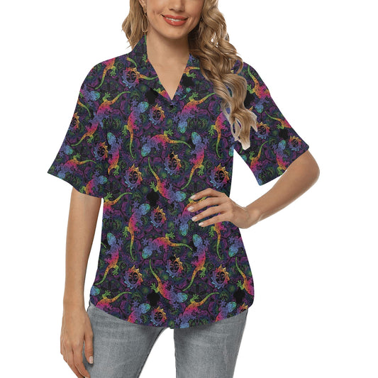 Gecko Rainbow Pattern Print Design 03 Women's Hawaiian Shirt