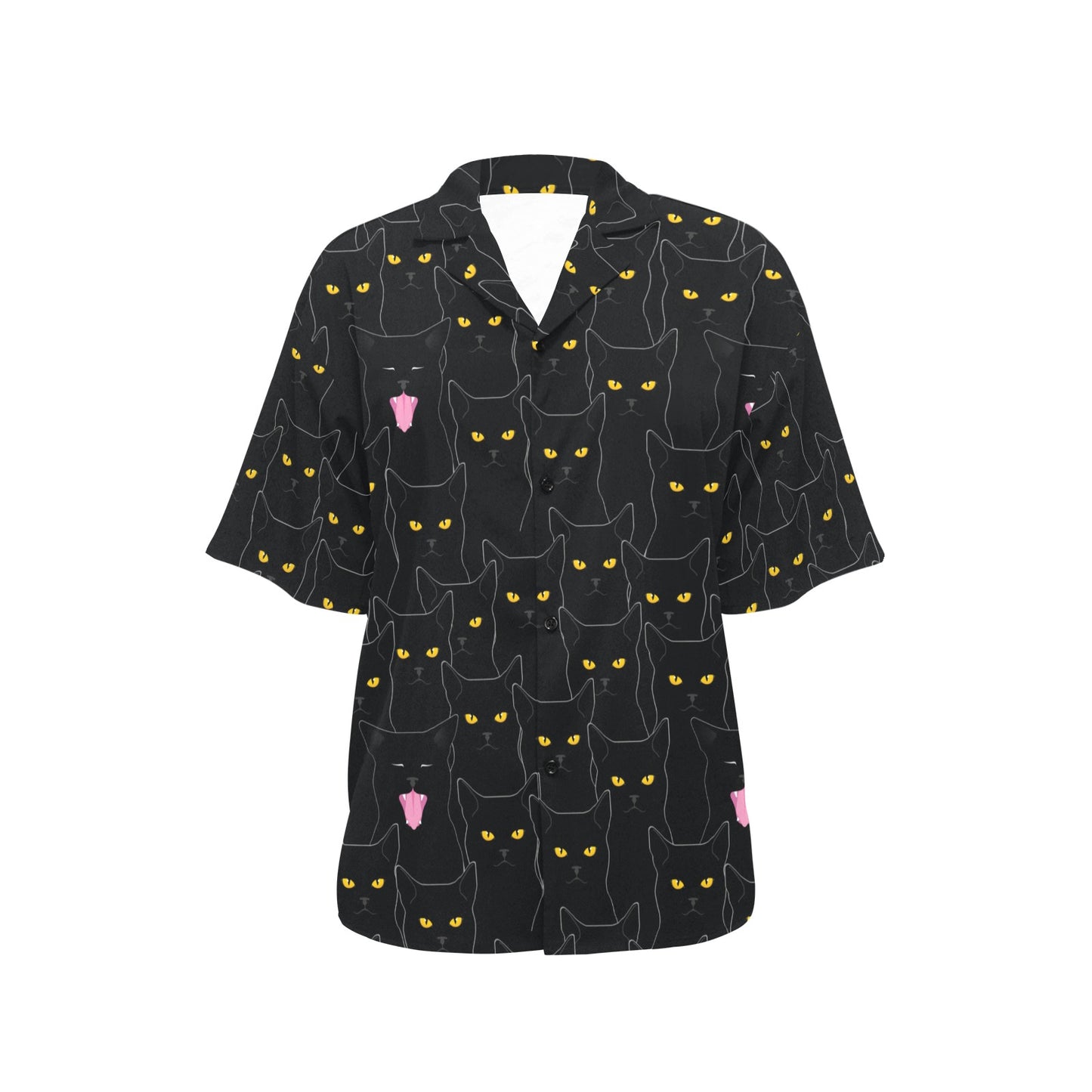 Black Cat Yellow Eyes Print Pattern Women's Hawaiian Shirt