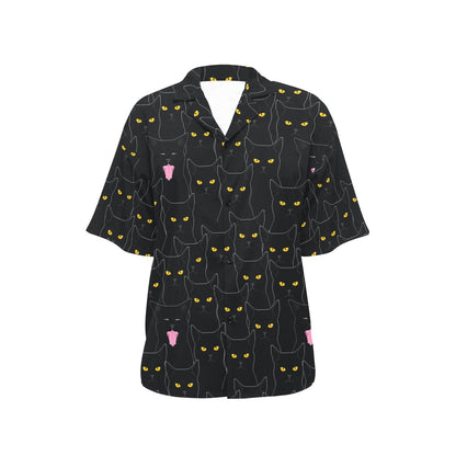 Black Cat Yellow Eyes Print Pattern Women's Hawaiian Shirt