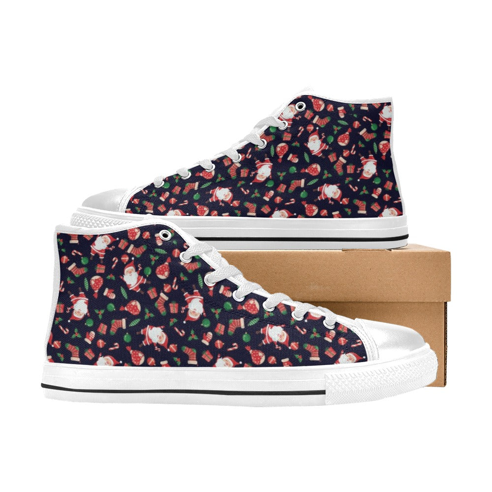 Santa Christmas Themed Print Design LKS304 High Top Women's White Shoes