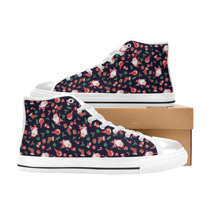 Santa Christmas Themed Print Design LKS304 High Top Women's White Shoes