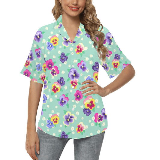 Pansy Pattern Print Design PS08 Women's Hawaiian Shirt