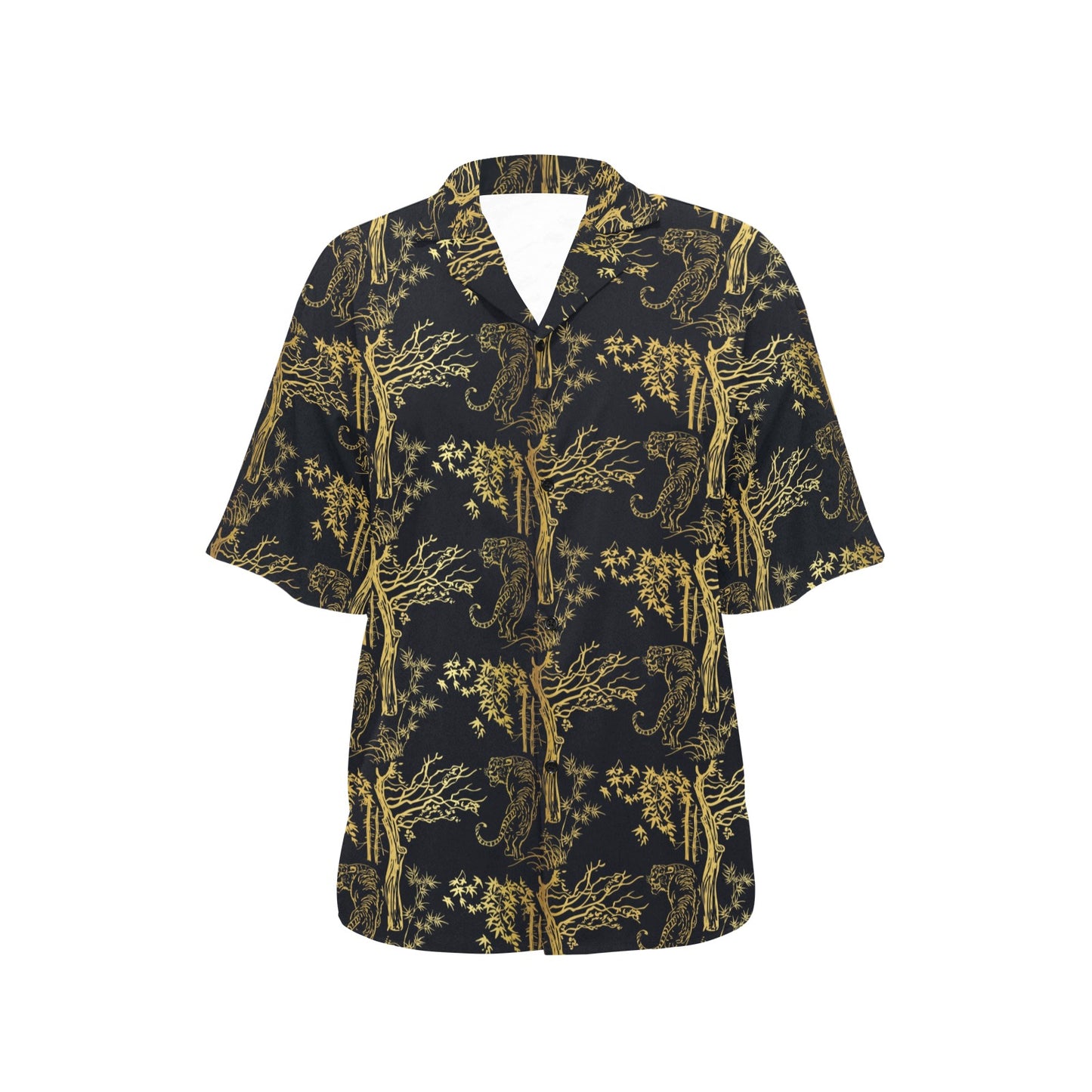 Tiger Gold Print Design LKS307 Women's Hawaiian Shirt