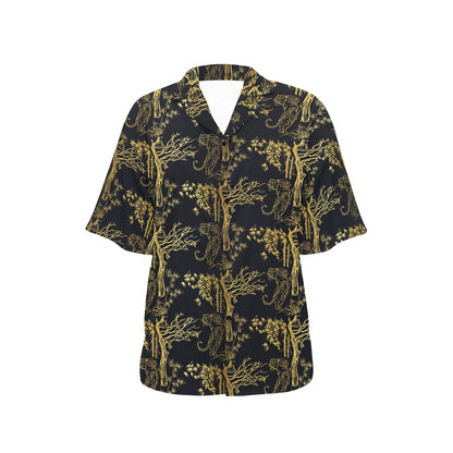 Tiger Gold Print Design LKS307 Women's Hawaiian Shirt