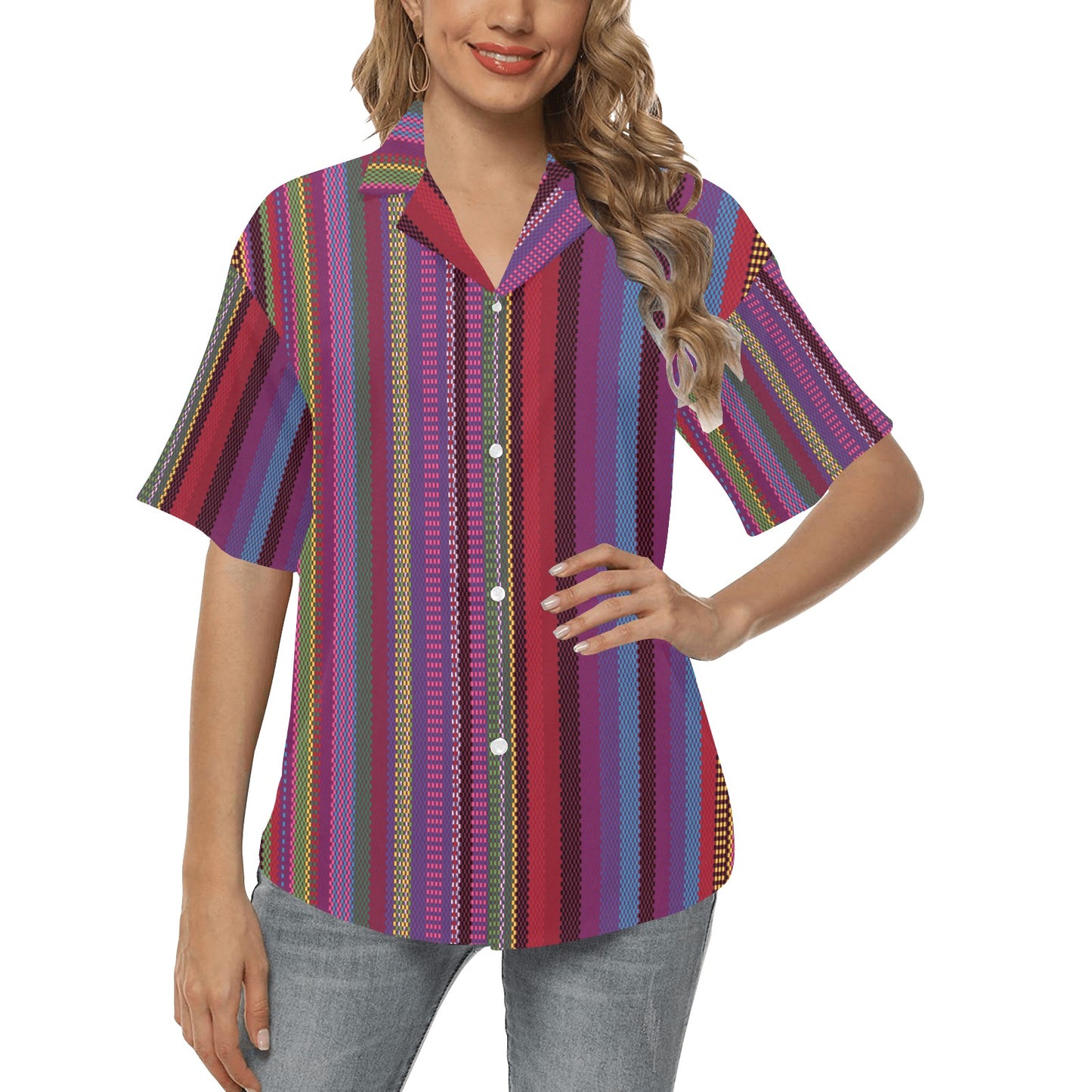 Serape Stripe Print Women's Hawaiian Shirt