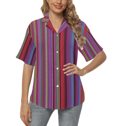 Serape Stripe Print Women's Hawaiian Shirt