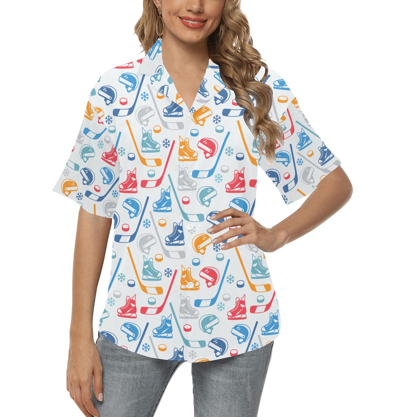 Hockey Equipment Print Design LKS301 Women's Hawaiian Shirt