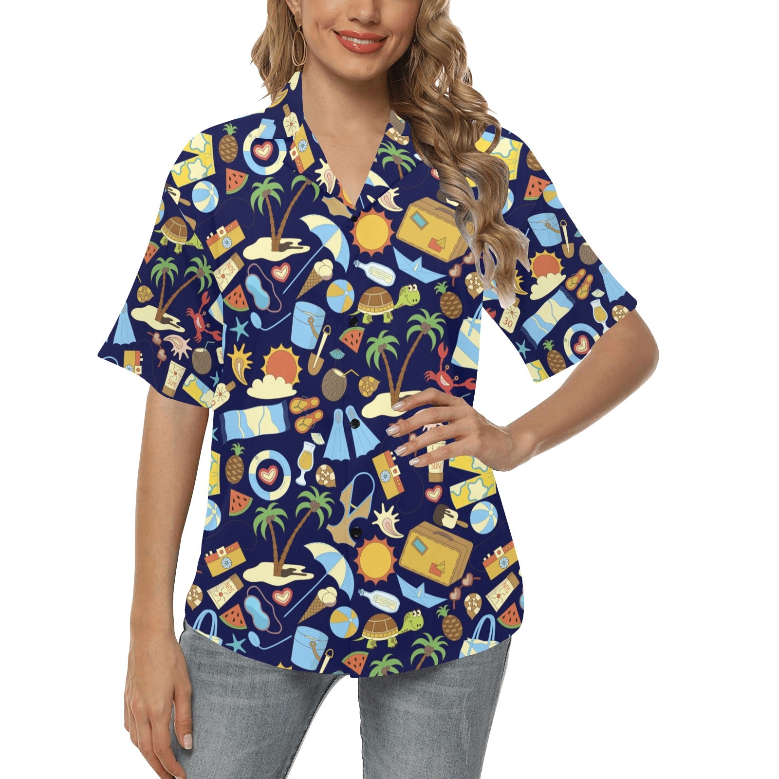 Beach Themed Pattern Print Design 04 Women's Hawaiian Shirt
