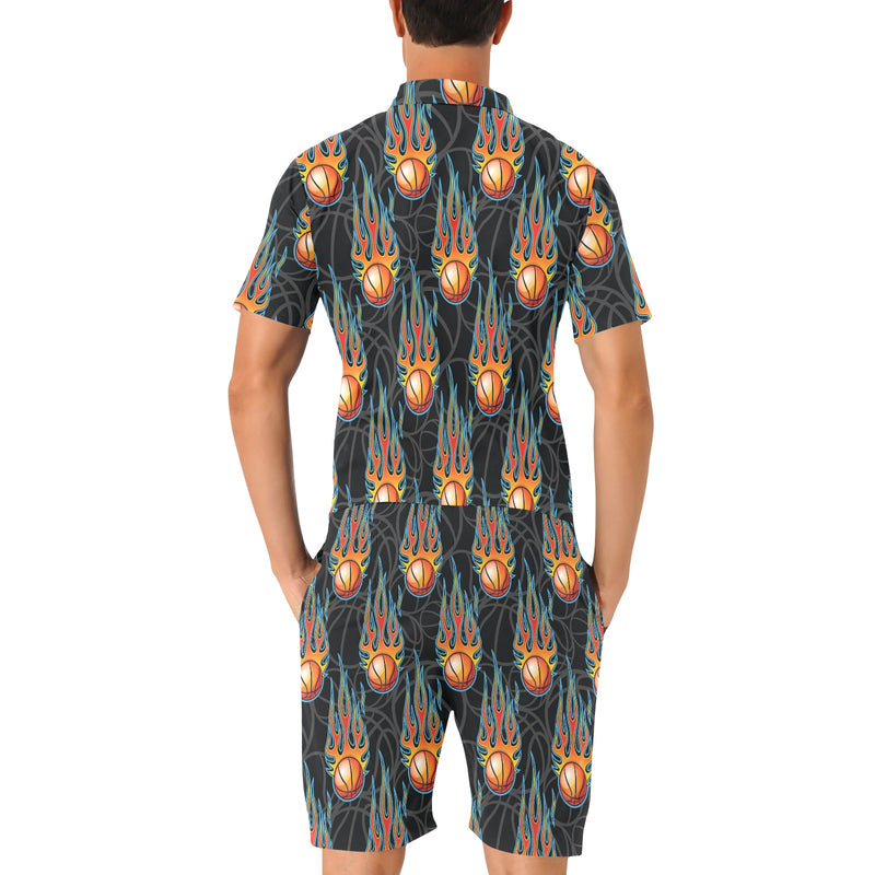 Basketball Fire Print Pattern Men's Romper