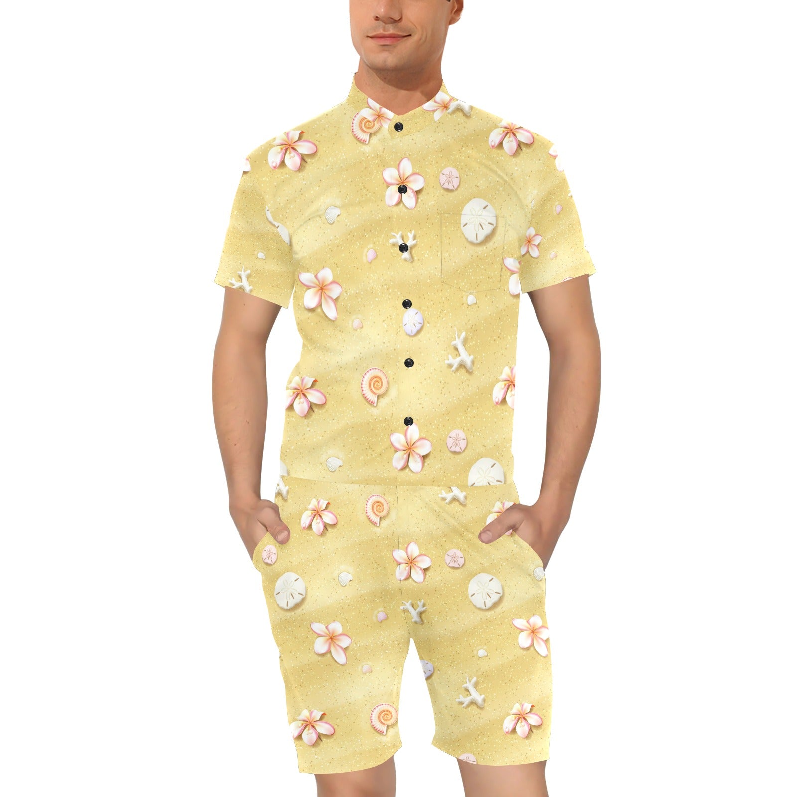 Beach Theme Print Men's Romper