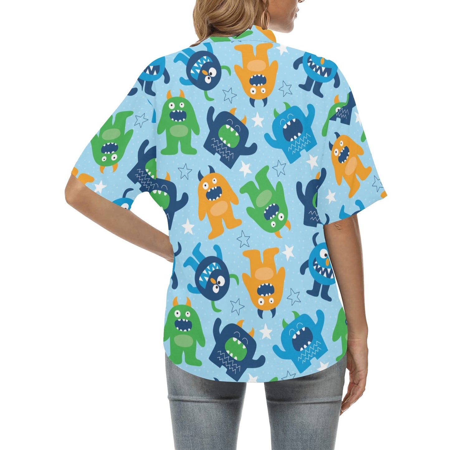 Monster Cartoon Pattern Print Design 04 Women's Hawaiian Shirt