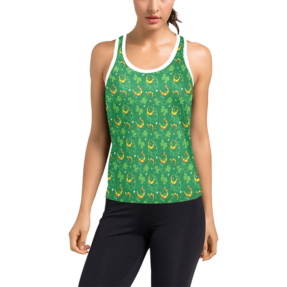 Shamrock With Horse Shoes Print Design LKS305 Women's Racerback Tank Top