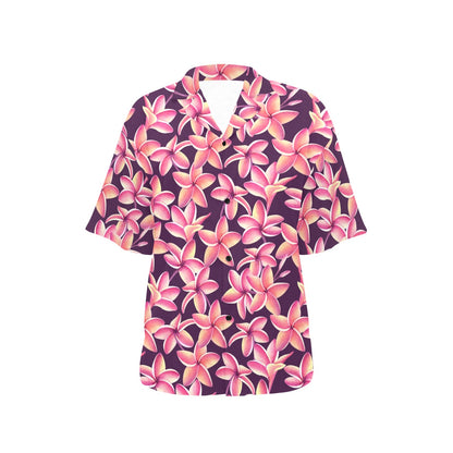 Purple Plumeria Pattern Print Design PM010 Women's Hawaiian Shirt