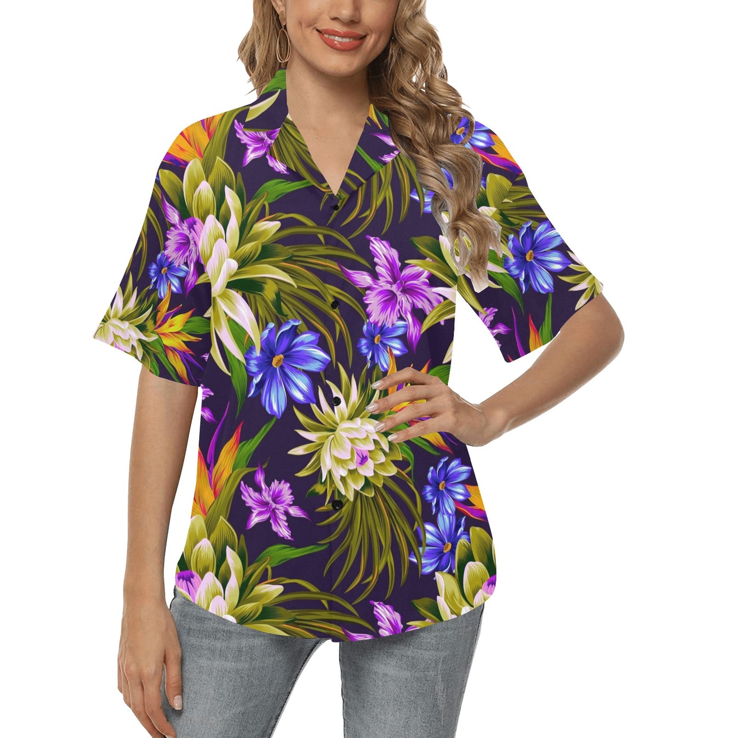 Water Lily Pattern Print Design WL08 Women's Hawaiian Shirt