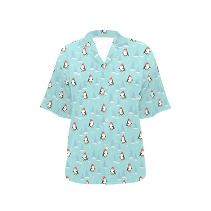 Ski Penguin Print Design LKS304 Women's Hawaiian Shirt
