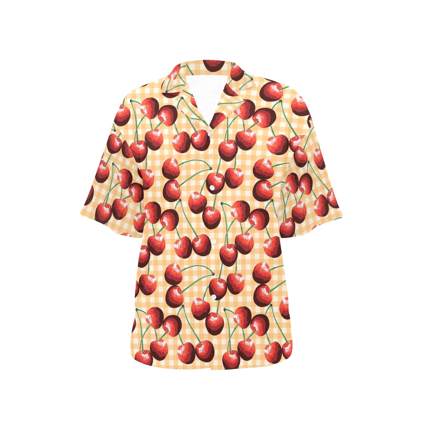 Cherry Orange Plaid Print Women's Hawaiian Shirt
