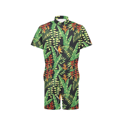 Hawaiian Flower Tropical Palm Leaves Men's Romper