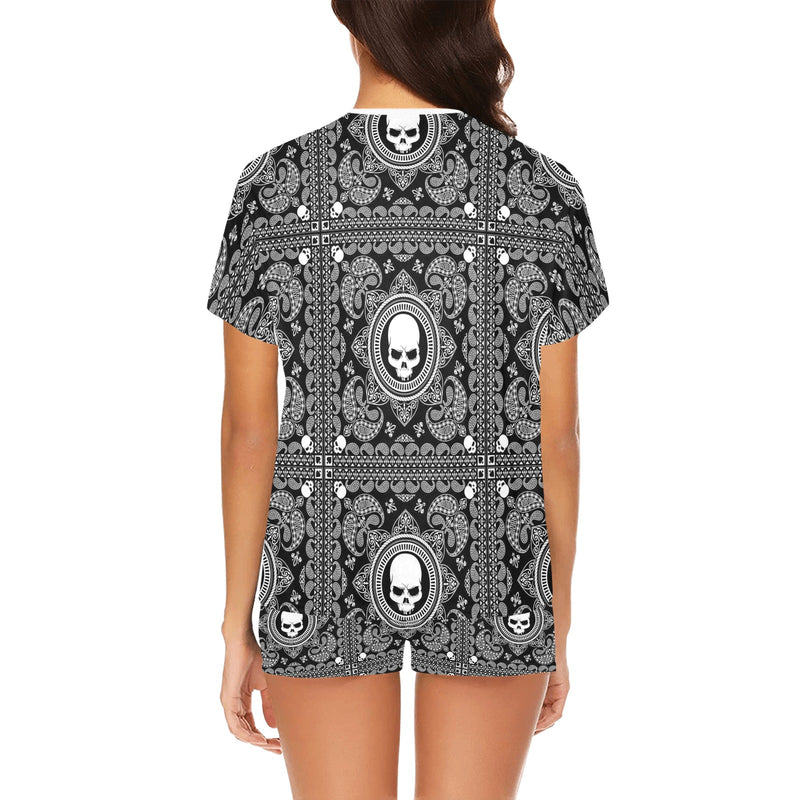 Bandana Skull Print Design LKS303 Women's Short Pajama Set
