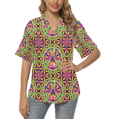 Peace Sign Pattern Print Design A04 Women's Hawaiian Shirt