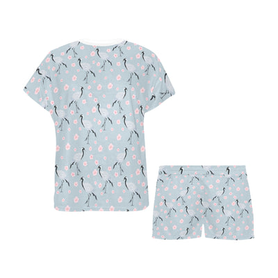 Sakura Bird Print Design LKS304 Women's Short Pajama Set